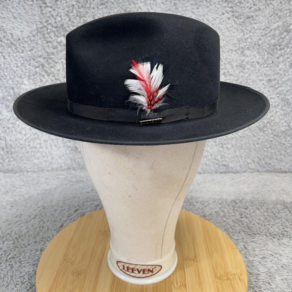 Stetson The Stetsonian Street Black Fur Felt Fedora Hat 7 1/8 57 Feather DF3212